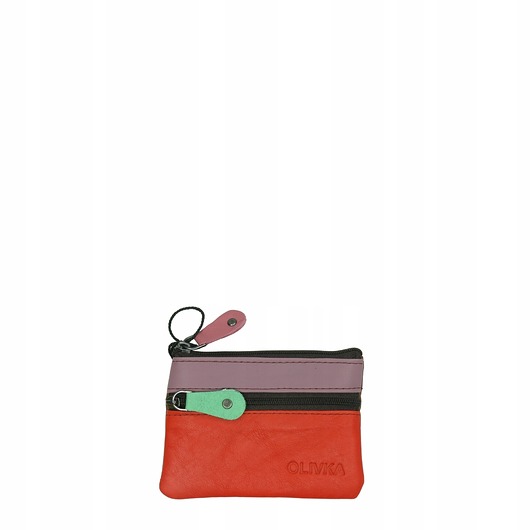 portfele damskie Saszetka skórzana skóra naturalna na klucze bilon poręczna OLIVKA