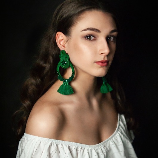 kolczyki soutache Zielone i duże i etniczne kolczyki