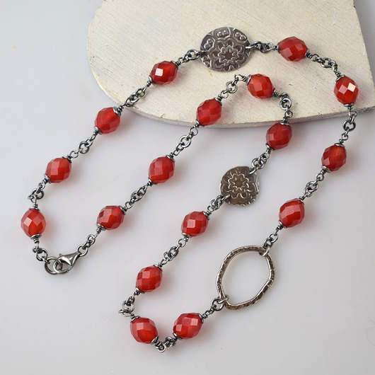 srebrne naszyjniki Elnora - srebrny naszyjnik z karneolem