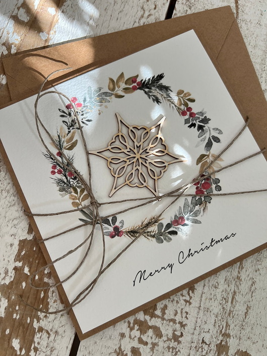 kartki świąteczne Stylowa ręcznie robiona kartka świąteczna Merry Christmas card