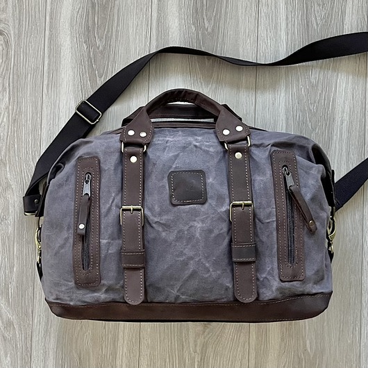 torby podróżne Torba podróżna szaro-brązowa ze skóry i bawełny woskowanej Vintage.
