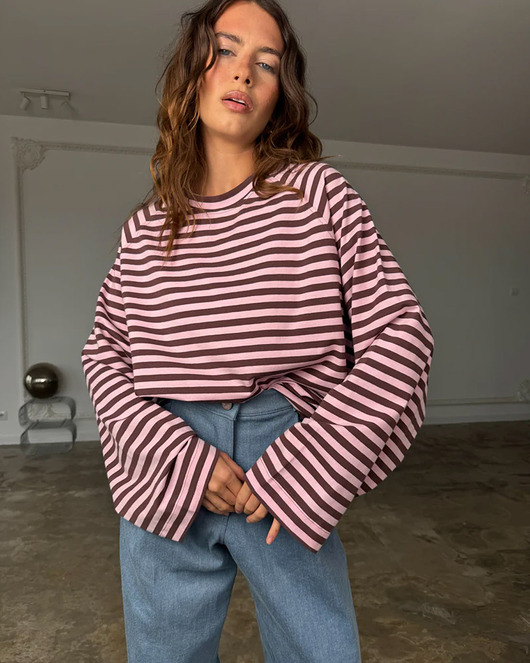 bluzki z długim rękawem damskie Longsleeve Chillout brown & pink