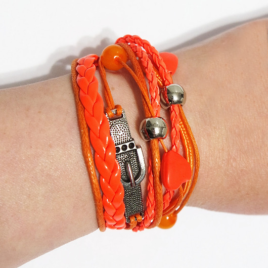 bransoletki - inne Bransoletka - Neonowa orange - rzemienie