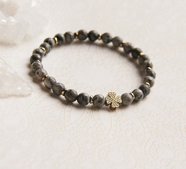 bransoletki z kamieni naturalnych Na szczęście : na prezent : jaspis & koniczynka