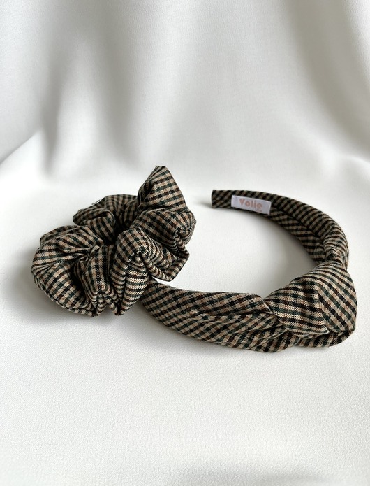 opaski do włosów Zestaw opaska supełkowa & scrunchie w kratkę Anna