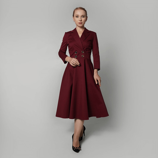 sukienki midi damskie Elegancka sukienka marynarkowa dwurzędowa rozkloszowana czerwona