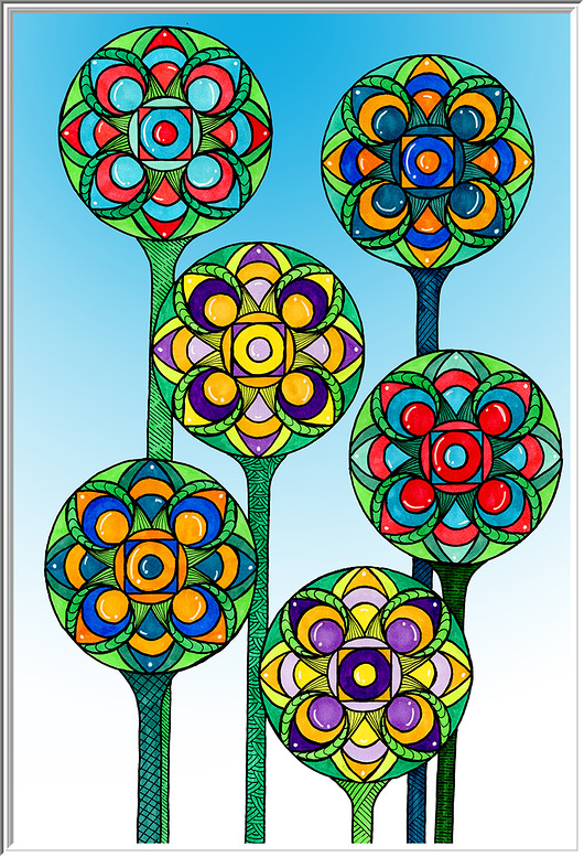 grafiki i ilustracje 60. - KWITNĄCE MANDALE - rysunek, plakat.
