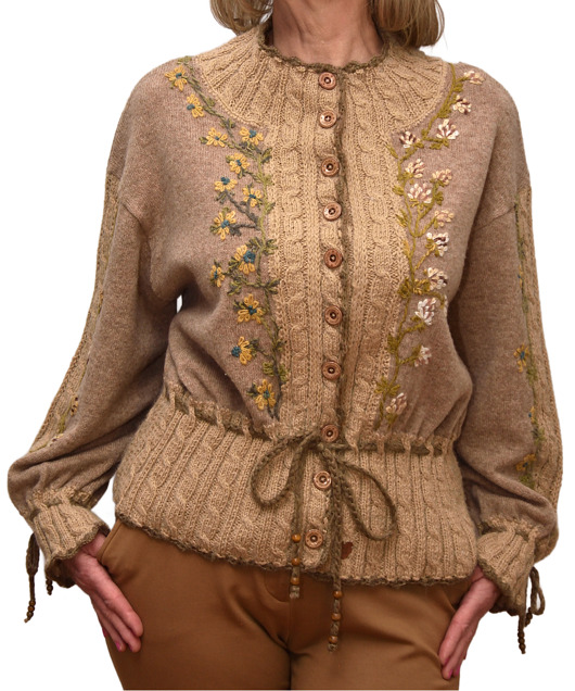 kardigany damskie Kardigan beżowy haftowany ręcznie, rozmiar L/XL