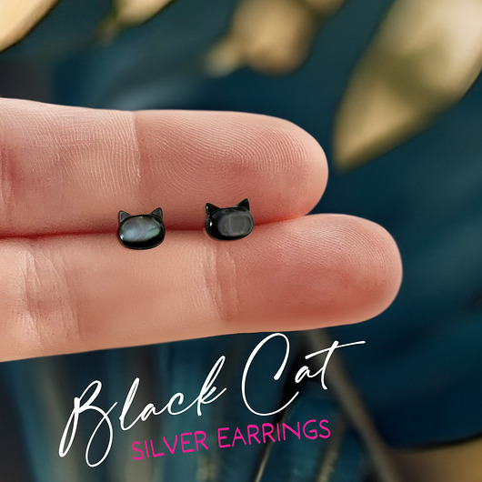 kolczyki szklane Black Cat - kolczyki z masy perłowej