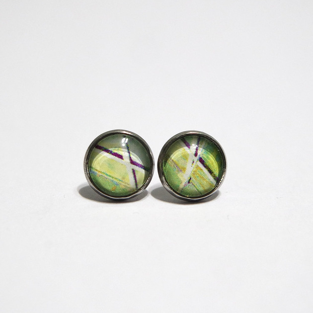 kolczyki szklane Kolczyki sztyfty - zielone, seledynowe - mini