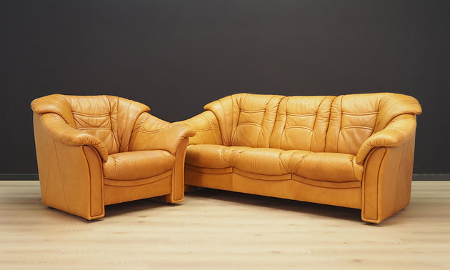 sofy i szezlongi Komplet wypoczynkowy koniakowy, duński design, lata 70, Skalma M