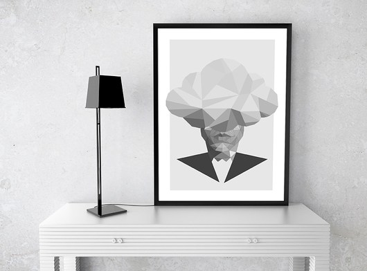 Głowa w chmurach - szary PLAKAT A3 / 50x70 Oskar Tomecki