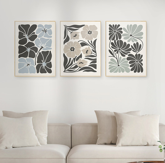 plakaty Zestaw 3 plakatów z motywem abstrakcyjnych kwiatów, oryginalne, stylowe.