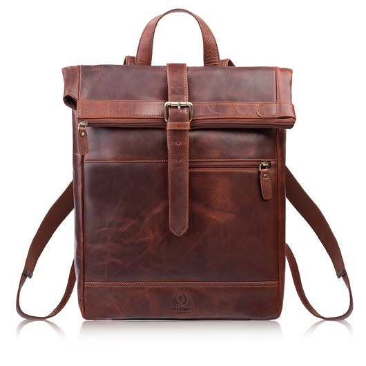plecaki Plecak roll top skórzany vintage na laptopa miejski koniakowy unisex AY-32-CG