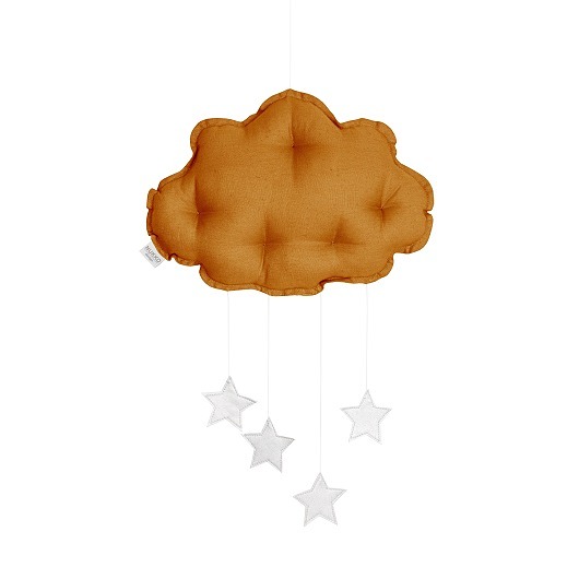 karuzele i girlandy do łóżeczka MUSZTARDOWY mobil BOHO chmurka, srebrne gwiazdki