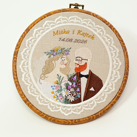 Ślub - inne Haft ślubny w tamborku 20 cm, indywidualna pamiątka ślubna, rocznicowa 50