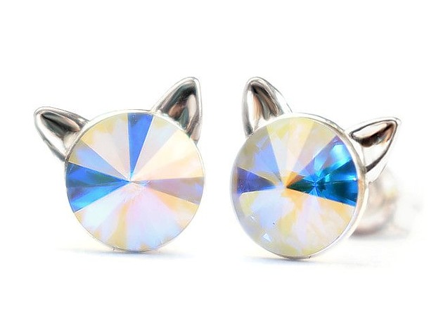 kolczyki swarovski Kolczyki - kryształy Swarovski -kotki Crystal AB (większe)