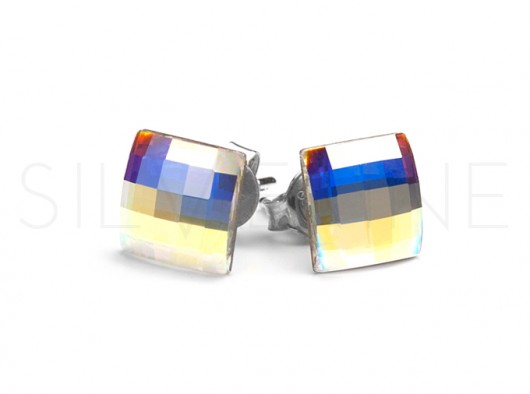 Kolczyki kryształ SWAROVSKI Chessboard Crystal AB silverine