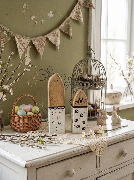 ozdoby wielkanocne Zestaw drewnianych ozdób Zająć i Kura (Wiosenne, WIelkanocne)