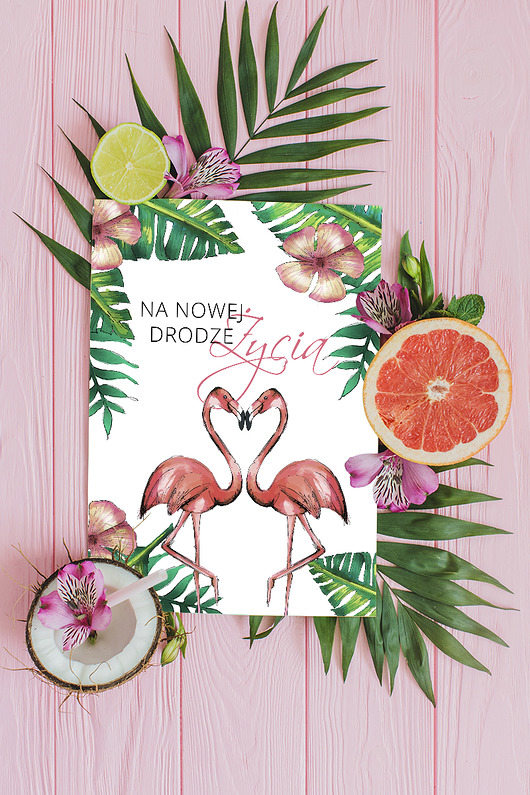 Kartka Ślubna "Tropical Flamingos" Joanna Klupś