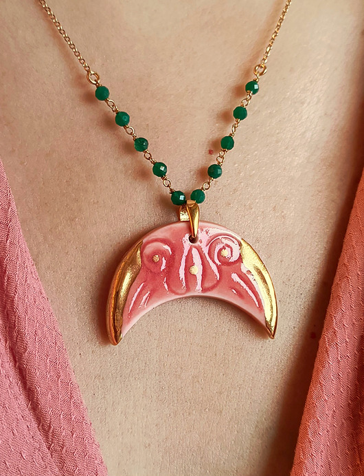 złote naszyjniki Naszyjnik pozłacany Lunula Różowa Kolekcja Parian