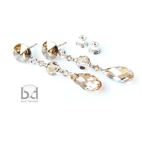Złociście - Krople kryształ Swarovski  Black Diamond