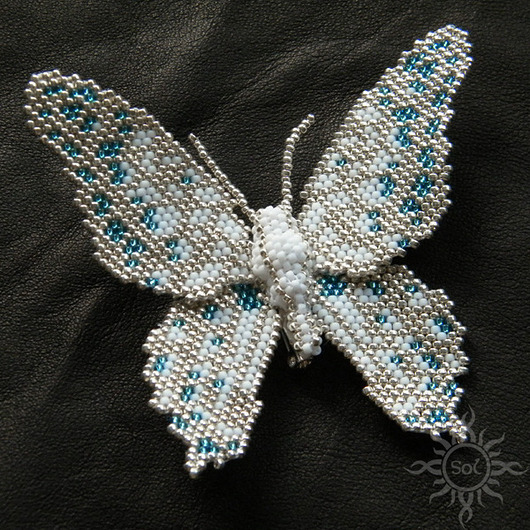broszki Zimowy motyl, broszka, beading