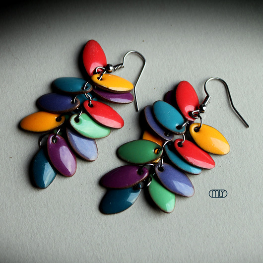 kolczyki ceramiczne Tęczowe Listki/stal chirurgiczna/