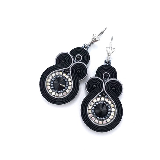 kolczyki soutache Kolczyki sutasz srebrno czarne z kryształkami Gracia