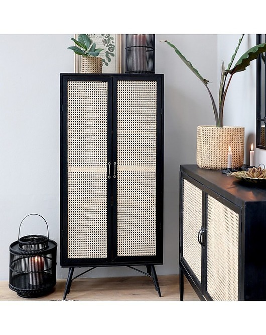 komody Szafa Drewniana Komoda z Rattanowymi Drzwiami