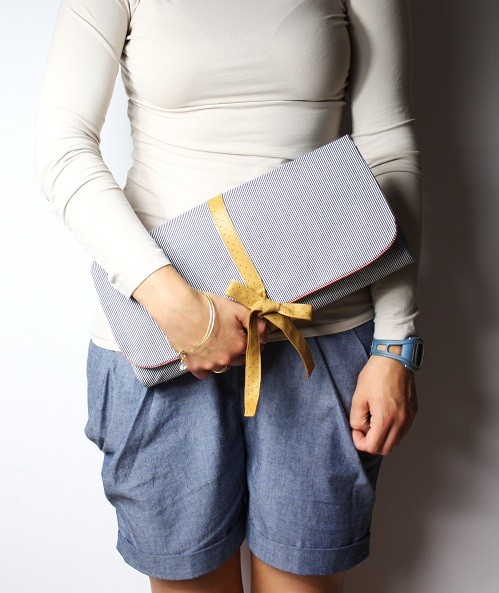 Kopertówka stripes leather & bow Zuzia Górska