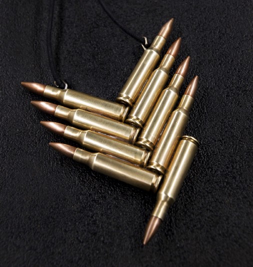Naszyjnik z nabojów, kaliber 222. Unisex. Golden Dust