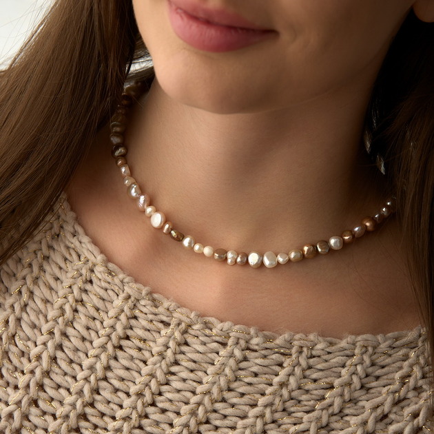 chokery Naszyjnik perły naturalne- srebro 925 pozłacane