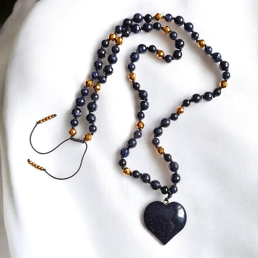 wisiory DŁUGI naszyjnik  z sercem : noc kairu : granatowy naszyjnik