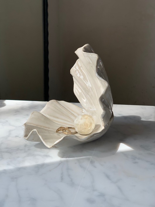pojemniki na biżuterię Podstawka na Biżuterię Ceramiczna Muszla Skarbiec Pearl White