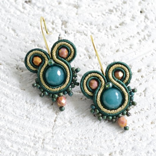 emerald & gold  sutasz kolczyki Made by Magda