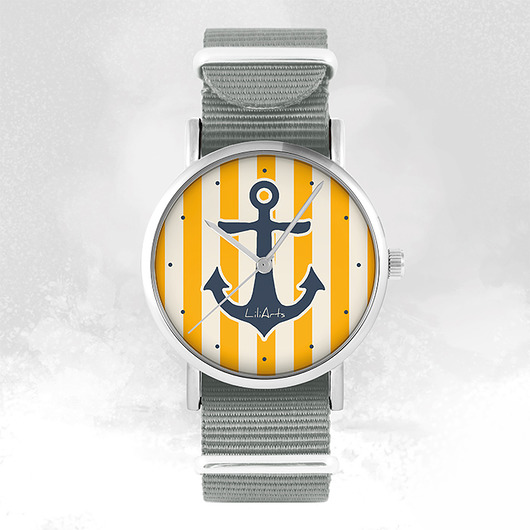 zegarki unisex Zegarek - Kotwica żółta - szary, nylonowy