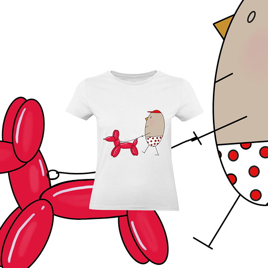 t-shirt damskie Biała koszulka damska  PAN JAJKO NA SPACERZE Z BALONOWYM PSEM