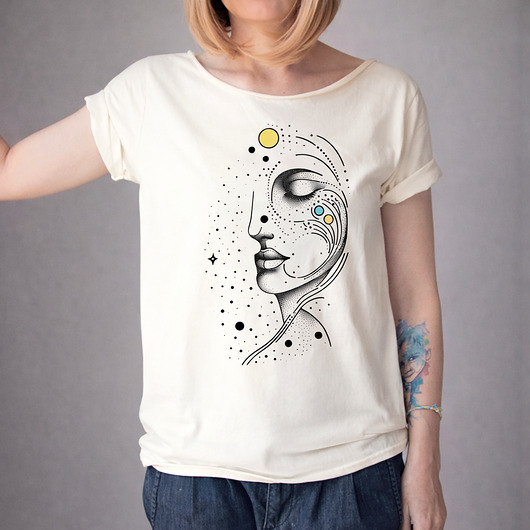 t-shirt damskie Twarz kropki na Waniliowym oversize