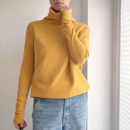 bluza bez kaptura damska Wąski rękaw Golf Musztarda