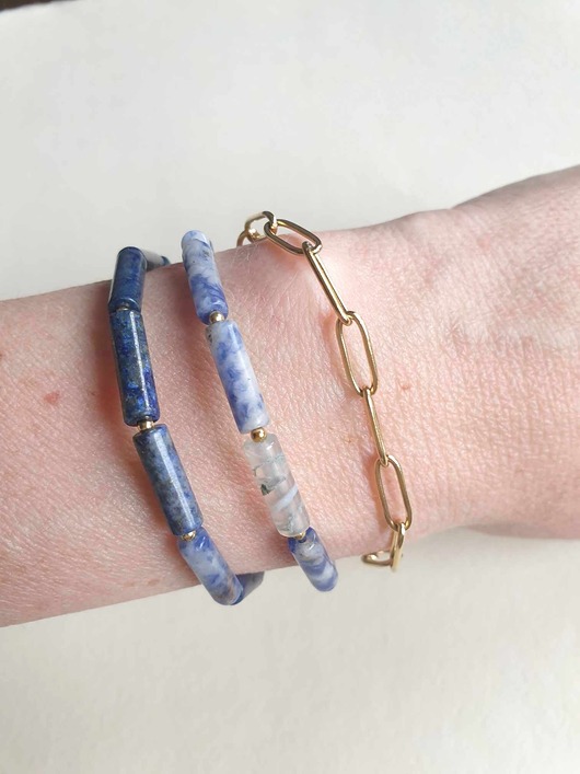 bransoletki z kamieni naturalnych Bransoletka FALA lapis lazuli, jaspis niebieski, agat mszysty