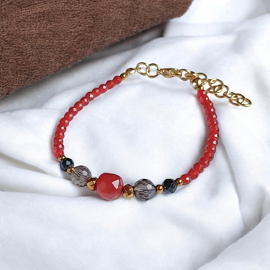 bransoletki z kamieni naturalnych Jesienna  bransoletka z karneolem, kwarcem dymnym, turmalinem