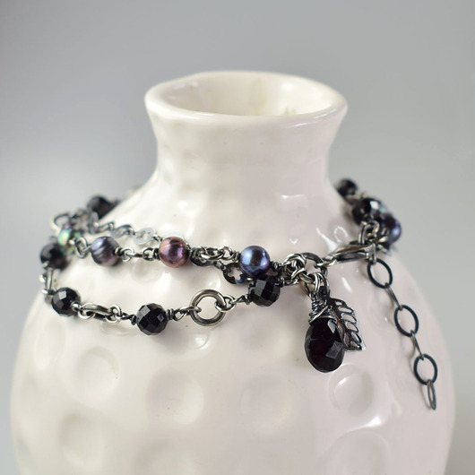 bransoletki z kamieni naturalnych Spinel z perłami w srebrze - bransoletka