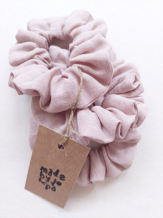 gumki do włosów 100% len, 3 scrunchies old rose