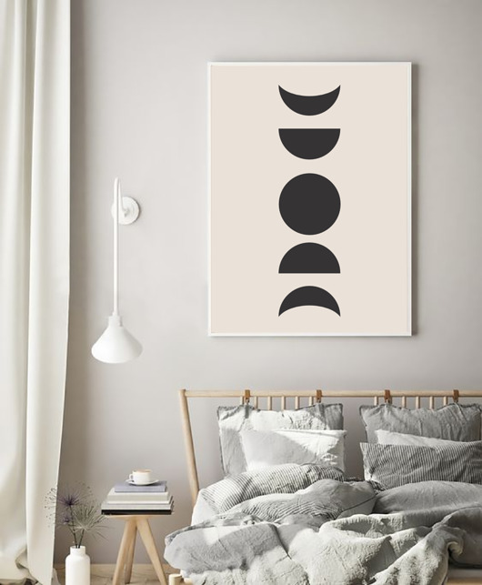 plakaty PLAKAT grafika fazy księżyca mid century