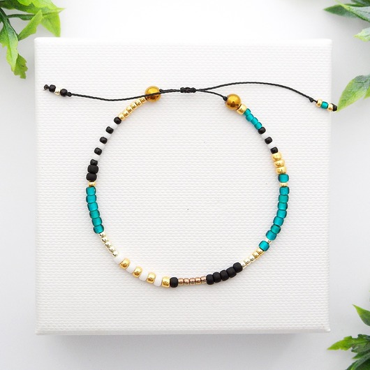 bransoletki - inne Bransoletka Minimal Hematite - Turquoise & Gold