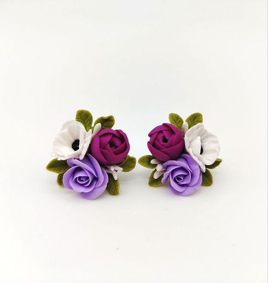 kolczyki z masy plastycznej Kolczyki bukieciki kwiatowe mini ręcznie robione biżuteria kwiatowa
