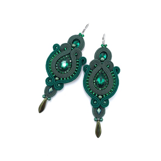 kolczyki soutache Kolczyki sutasz zielone wieczorowe długie z kryształkiem Margo