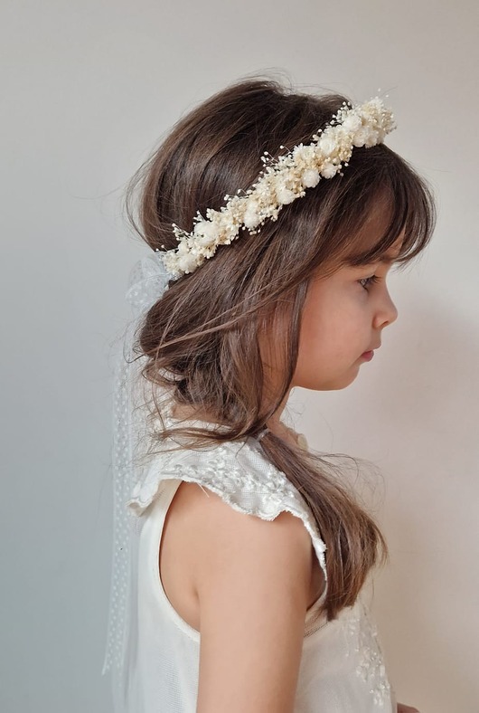 wianki komunijne Wianek KOMUNIJNY - gipsówka + kwiatki