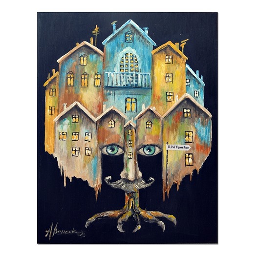 obrazy Kolorchatkowo IV, obraz kolorowe domki ręcznie malowany na płótnie